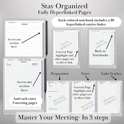 Productivity Bundle for reMarkable Paper Pro Template & reMarkable 2 Hyperlinked Notebooks + To-Do Planner + Meeting Notes eInk Templates
