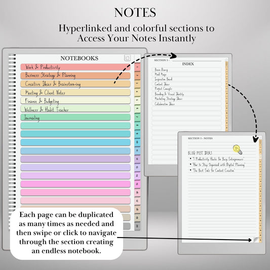 Productivity Bundle for reMarkable Paper Pro Template & reMarkable 2 Hyperlinked Notebooks + To-Do Planner + Meeting Notes eInk Templates