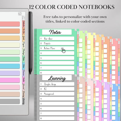 Customizable Notebook Template for reMarkable Paper Pro Templates Hyperlinked PDF reMarkable 2 Digital Template Notebook Remarkable Notes