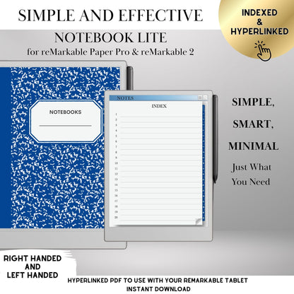 Minimalist Notebook Template for reMarkable Paper Pro and Remarkable 2 Hyperlinked Digital Notebook Minimalist Notebook Lite eInk Templates