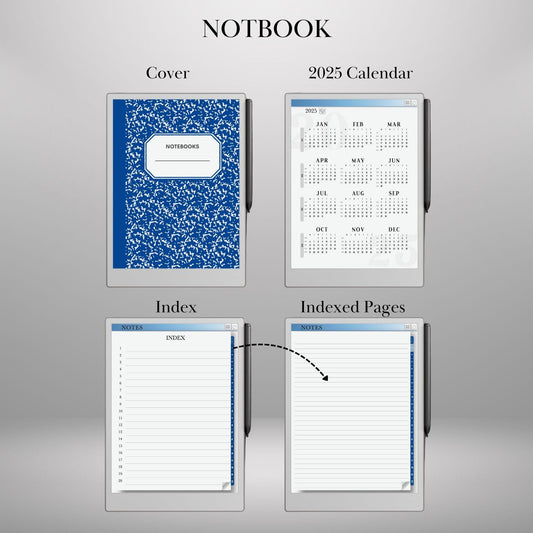 Minimalist Notebook Template for reMarkable Paper Pro and Remarkable 2 Hyperlinked Digital Notebook Minimalist Notebook Lite eInk Templates