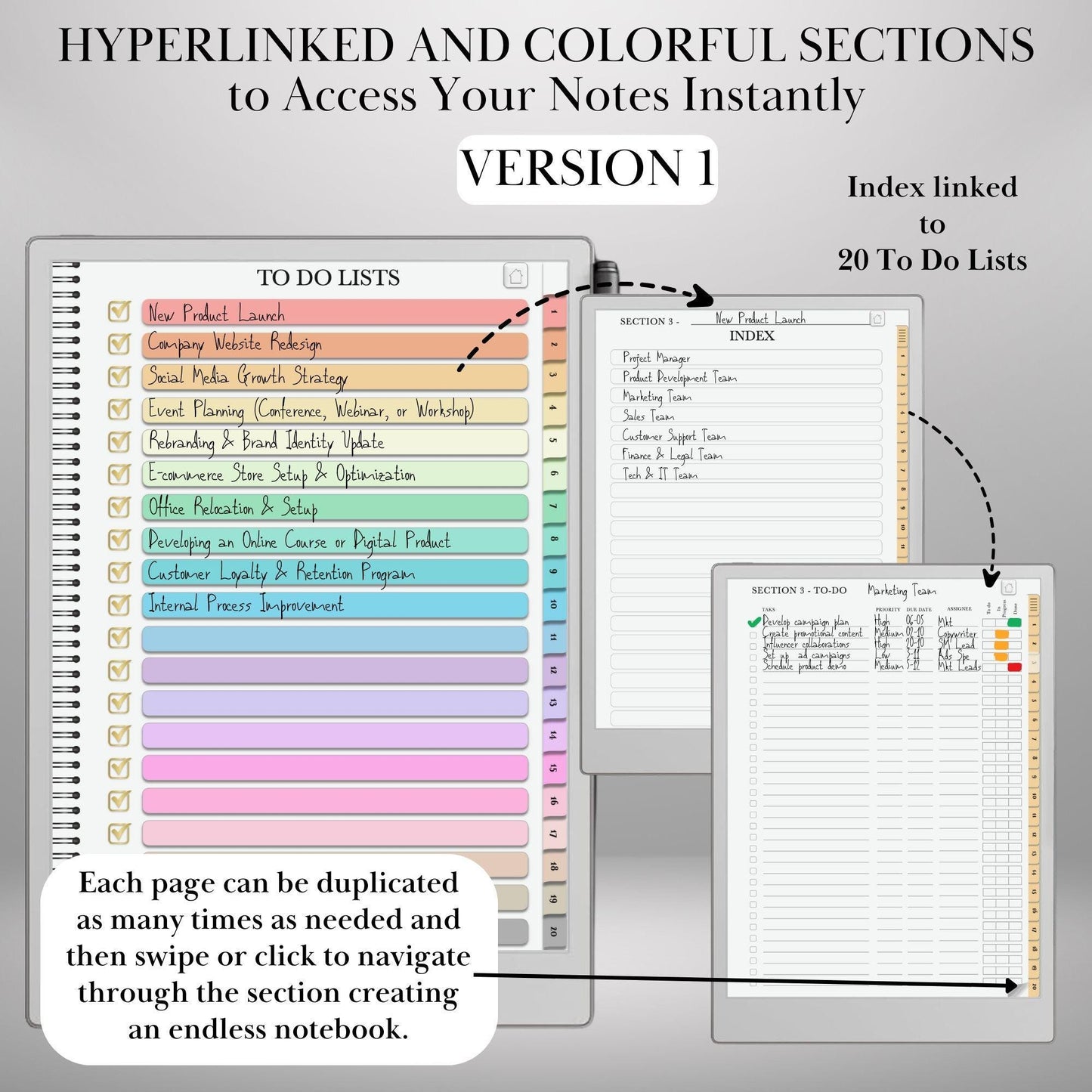 To Do Lists Notebook for reMarkable Paper Pro & Remarkable 2 Hyperlinked PDF Task Tracker Template Tabs To-do templates Productivity Planner