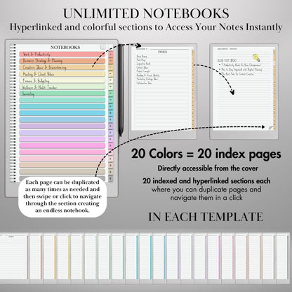 Starter Kit for reMarkable Paper Pro Templates Hyperlinked Digital Bundle & reMarkable 2 with Calendar, Notebook, Stickers, Sticky Notes