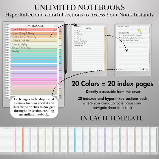 Starter Kit for reMarkable Paper Pro Templates Hyperlinked Digital Bundle & reMarkable 2 with Calendar, Notebook, Stickers, Sticky Notes