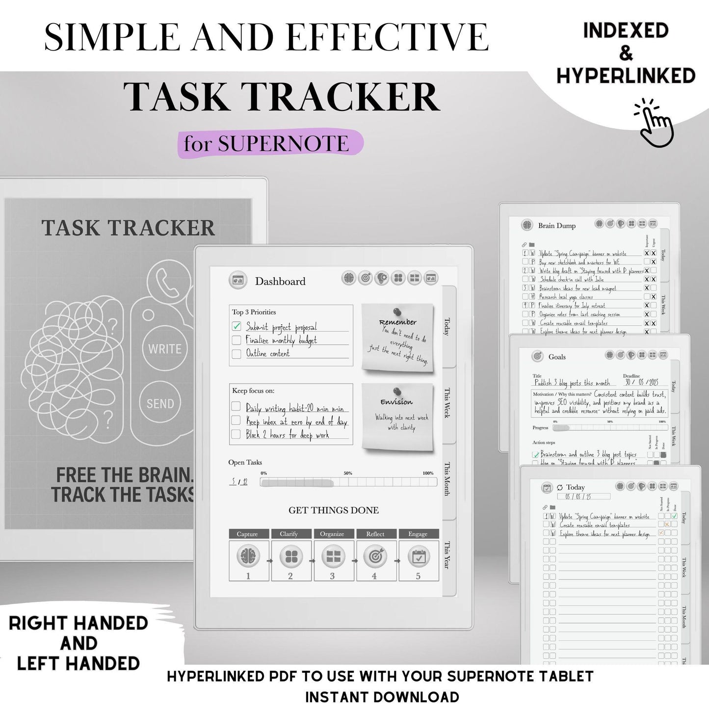 Supernote To Do Tracker GTD Planner | Supernote Template Task Productivity System | To-Do List, Brain Dump, Project Tracker | A5X & A6X PDF