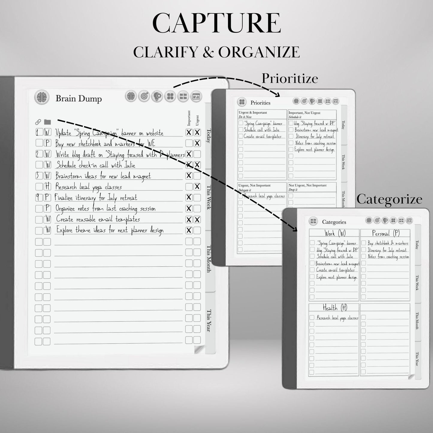 Kindle Scribe Task Planner GTD Template | Hyperlinked Productivity PDF | To-Do List, Brain Dump, Project Tracker | Kindle Scribe Organizer