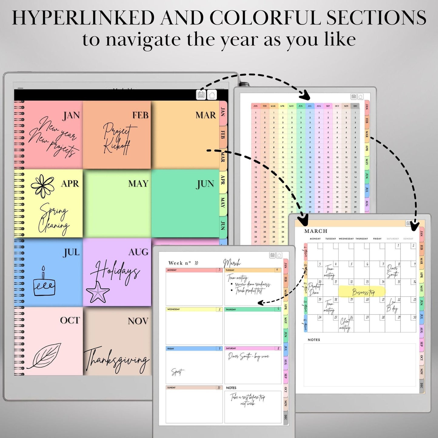 Perpetual Calendar for reMarkable Paper Pro daily planner Undated Monthly Weekly Daily Hourly Planner Hyperlinked Planner for reMarkable 2