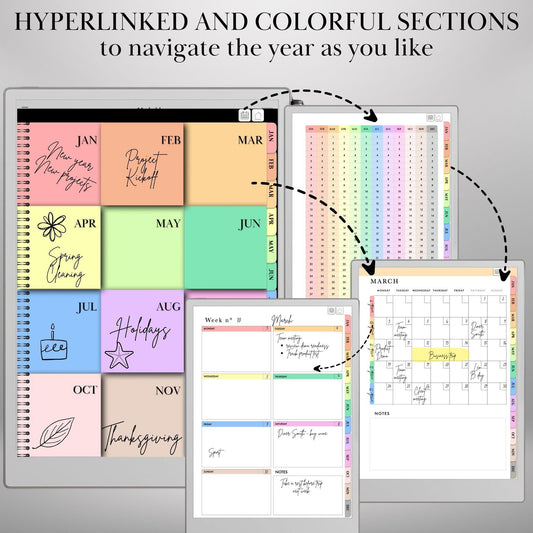 Perpetual Calendar for reMarkable Paper Pro daily planner Undated Monthly Weekly Daily Hourly Planner Hyperlinked Planner for reMarkable 2