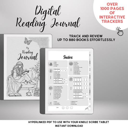 Kindle Scribe Reading Journal Template Hyperlinked Book Tracker & Review Scribe Reading Goals Kindle Scribe eBooks and Audiobooks Review