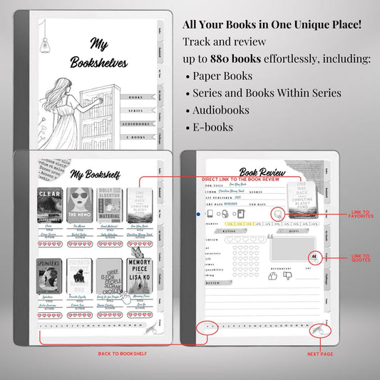 Kindle Scribe Reading Journal Template Hyperlinked Book Tracker & Review Scribe Reading Goals Kindle Scribe eBooks and Audiobooks Review