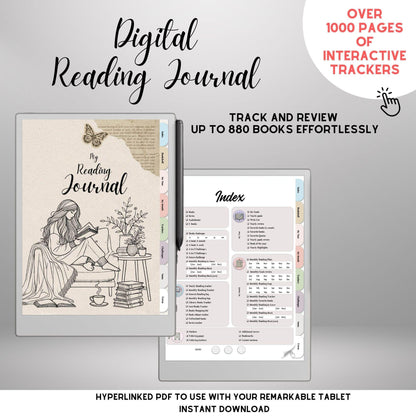 Reading Journal for reMarkable Paper Pro and Remarkable 2 Hyperlinked Book Tracker Template e-Ink Reading Planner template TBR eBook Reviews