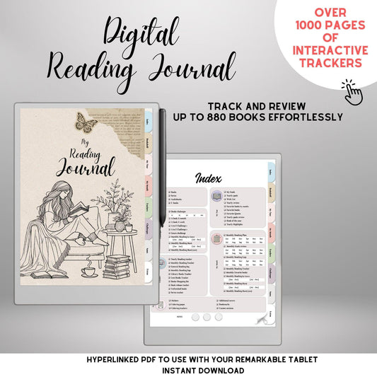 Reading Journal for reMarkable Paper Pro and Remarkable 2 Hyperlinked Book Tracker Template e-Ink Reading Planner template TBR eBook Reviews