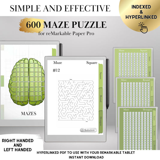 Maze Puzzle Book for reMarkable Paper Pro reMarkable Template Hyperlinked Mazes remarkable Brain Game reMarkable 2 eink hyperlinked template