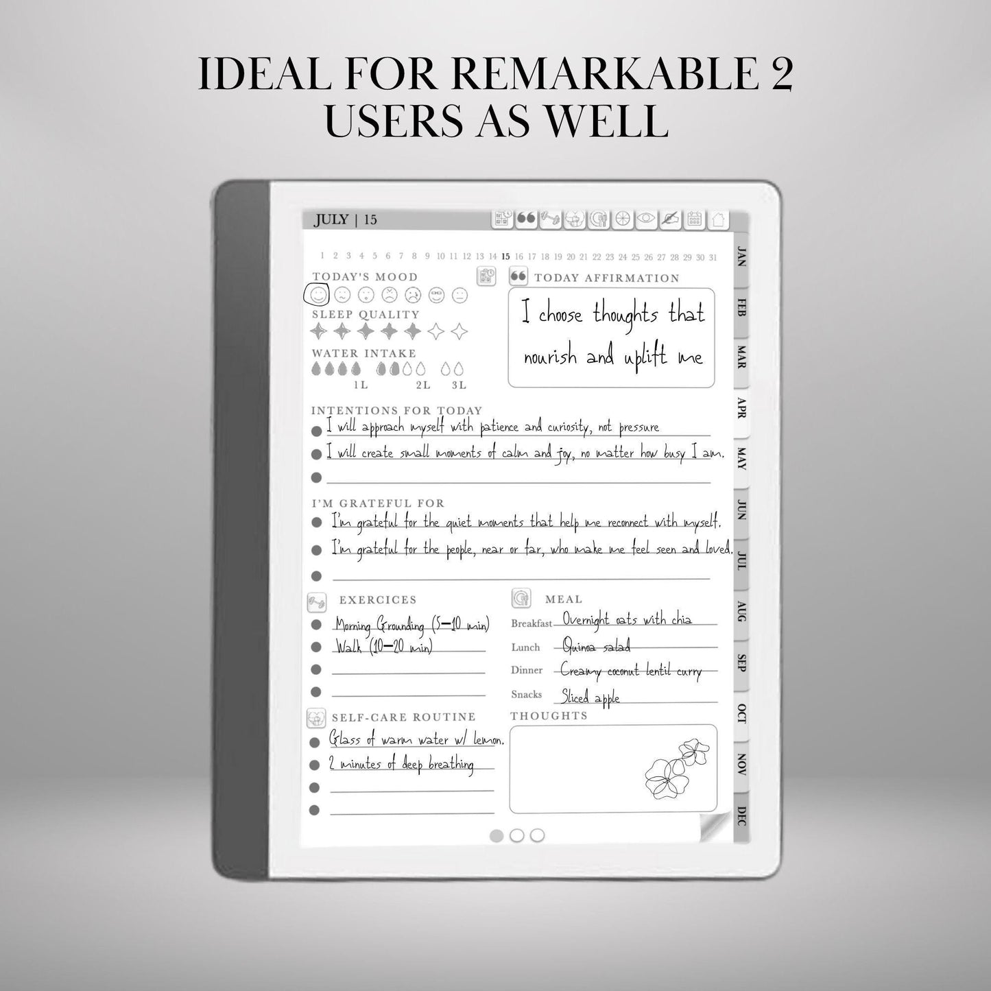 Self Care Journal for reMarkable Paper Pro Wellness Planner Remarkable 2 Hyperlinked PDF Template Gratitude Mental Health Journal Template