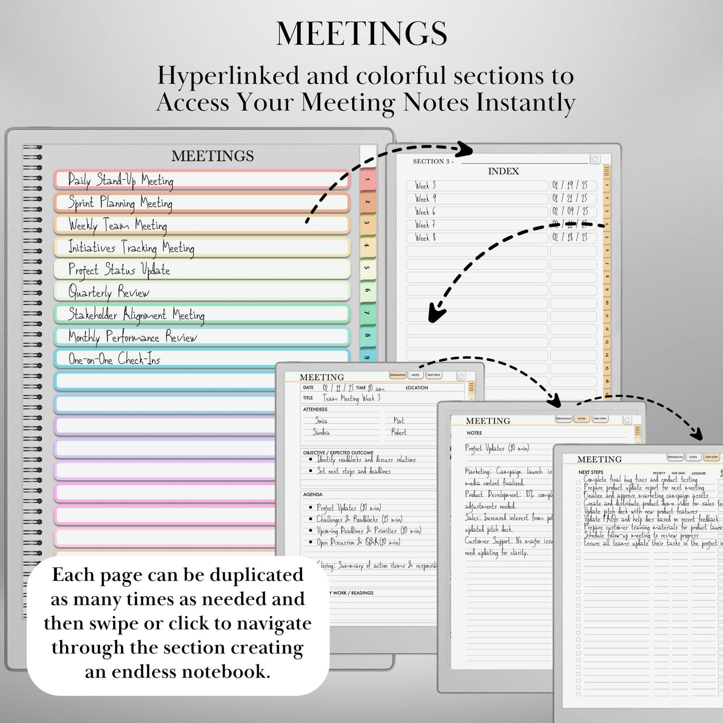 Productivity Bundle for reMarkable Paper Pro Template & reMarkable 2 Hyperlinked Notebooks + To-Do Planner + Meeting Notes eInk Templates