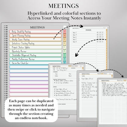 Productivity Bundle for reMarkable Paper Pro Template & reMarkable 2 Hyperlinked Notebooks + To-Do Planner + Meeting Notes eInk Templates