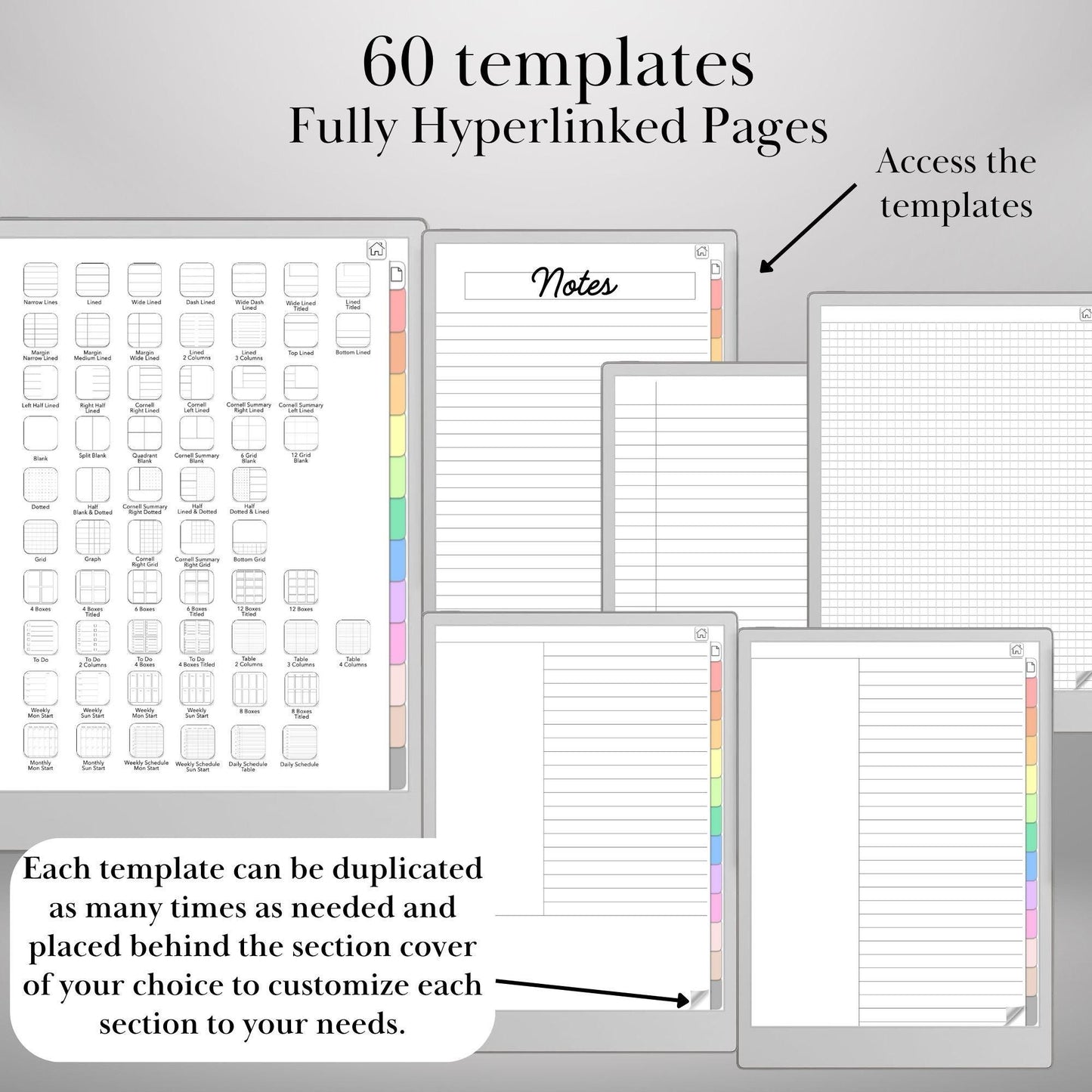 Customizable Notebook Template for reMarkable Paper Pro Templates Hyperlinked PDF reMarkable 2 Digital Template Notebook Remarkable Notes
