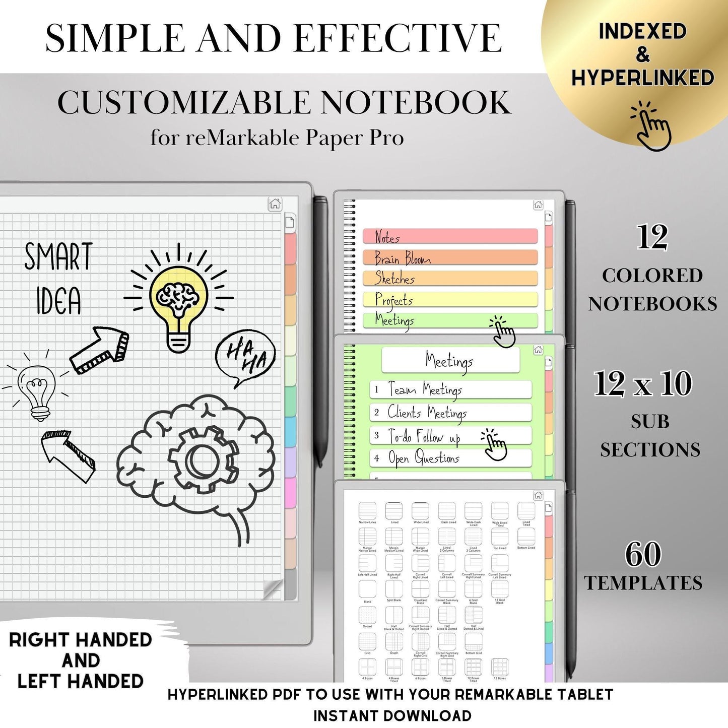 Customizable Notebook Template for reMarkable Paper Pro Templates Hyperlinked PDF reMarkable 2 Digital Template Notebook Remarkable Notes