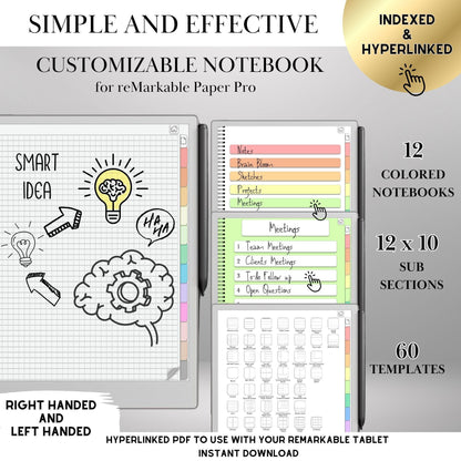 Customizable Notebook Template for reMarkable Paper Pro Templates Hyperlinked PDF reMarkable 2 Digital Template Notebook Remarkable Notes