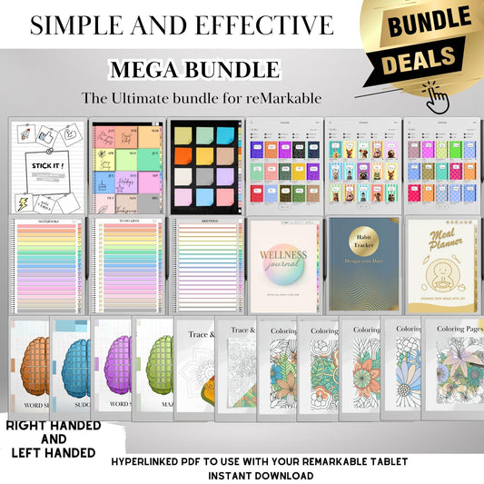 Mega Bundle reMarkable Paper Pro Templates Hyperlinked Digital Bundle & reMarkable 2 with Calendar, Notebook, Stickers, Sticky Notes, Covers