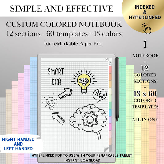 Colored tabs Notebook for reMarkable Paper Pro Template Hyperlinked PDF Color Notebook template Custom Digital Notebook eInk Templates