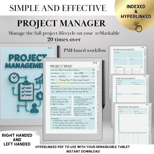 Project Management Template for reMarkable 2 & Paper Pro Hyperlinked Template PMI Workflow Project Planner Productivity Project Tracker