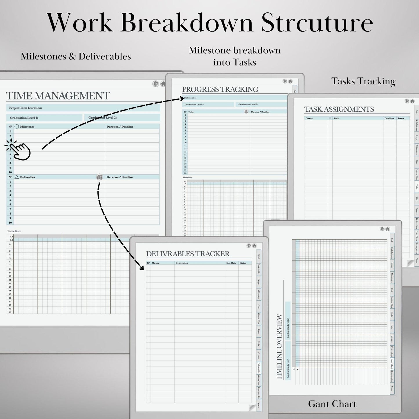 Project Management Template for reMarkable 2 & Paper Pro Hyperlinked Template PMI Workflow Project Planner Productivity Project Tracker