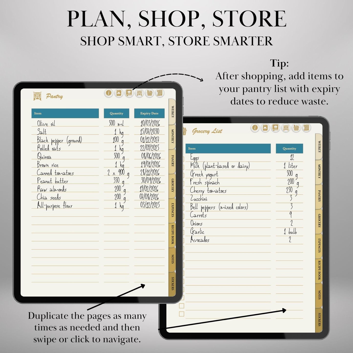 Digital Meal Planner for iPad, GoodNotes, Notability, Noteshelf Hyperlinked Meal Planning & Recipe Book | 50 Recipes + 100 Stickers