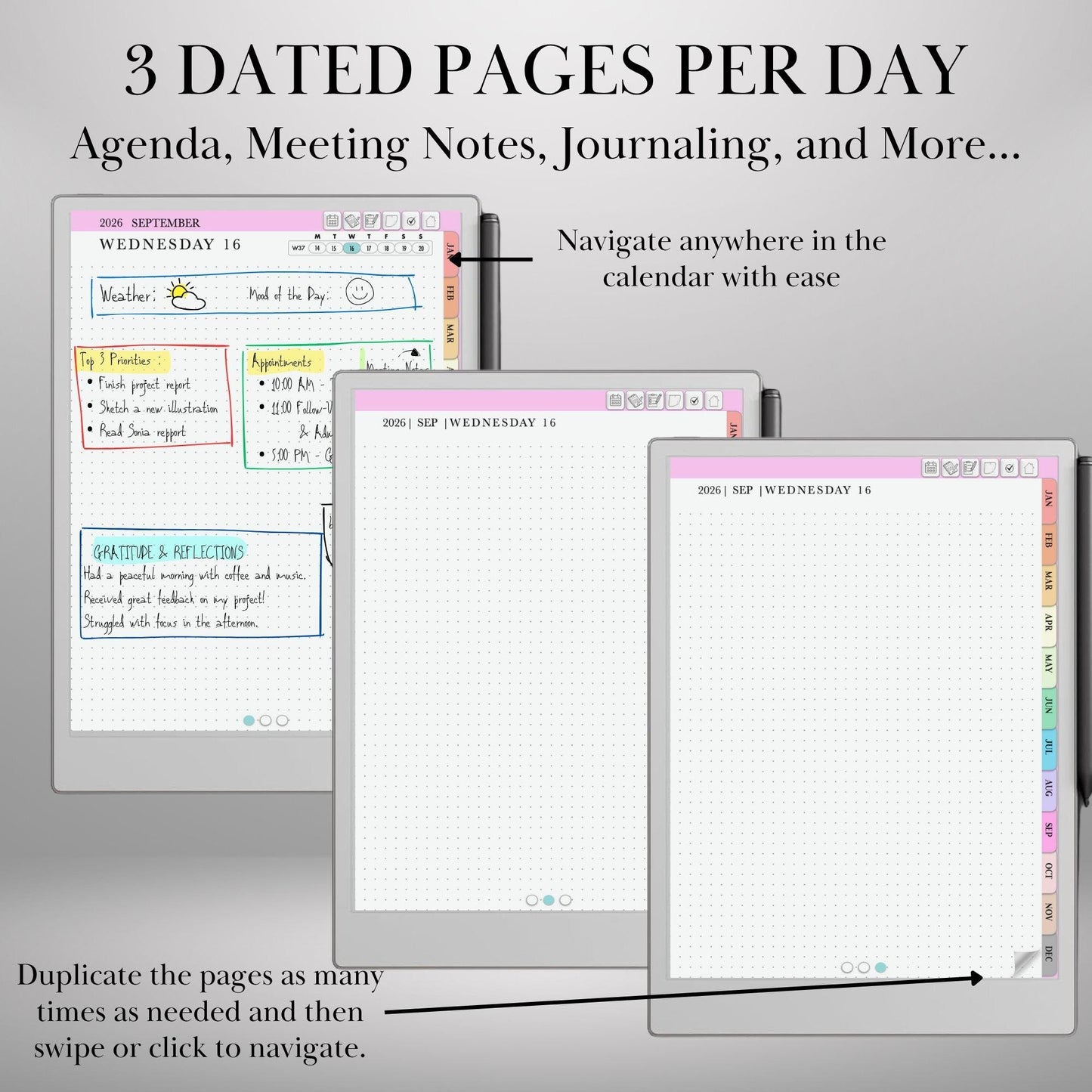 reMarkable Paper pro Daily Journal Planner 2026, Remakable Paper pro Journaling, Hyperlinked Notebook, reMarkable Templates, Digital Planner