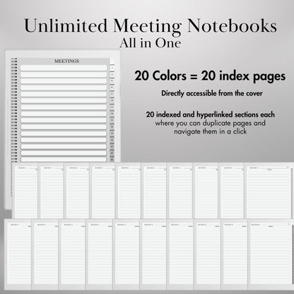 Supernote Meeting Notes Template: Hyperlinked Digital Notebook, Task Tracker and Productivity Template for eink tablet (PDF Download)
