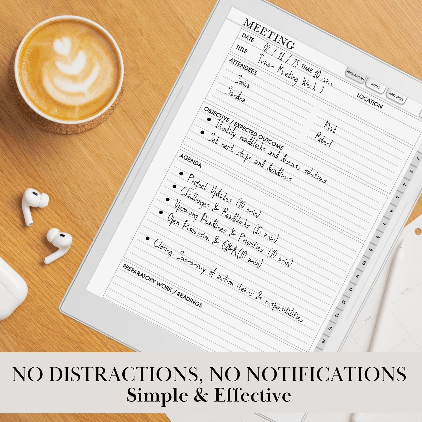 Supernote Meeting Notes Template: Hyperlinked Digital Notebook, Task Tracker and Productivity Template for eink tablet (PDF Download)