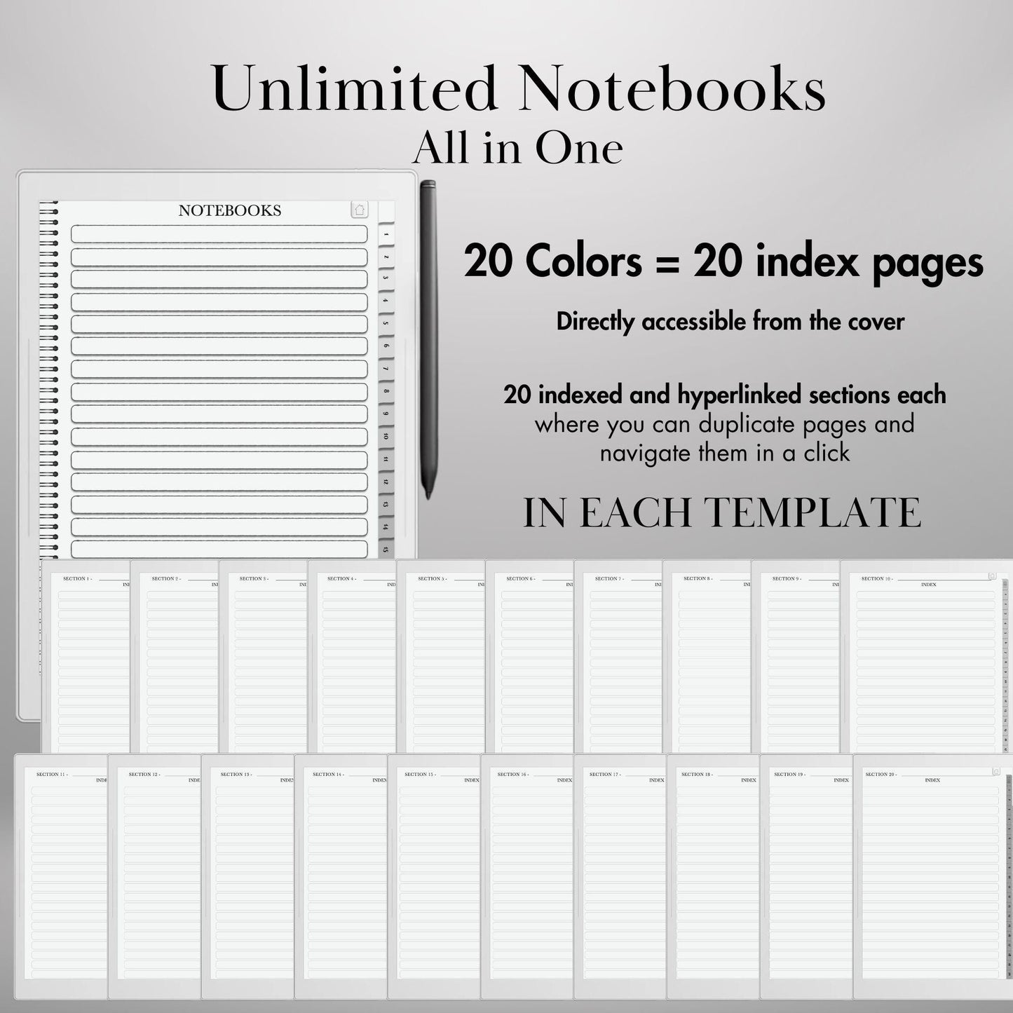 Supernote Productivity Bundle Templates: Hyperlinked Notebook, To-Do Tracker, Meeting Notes Templates for E-Ink tablets (Digital Download)