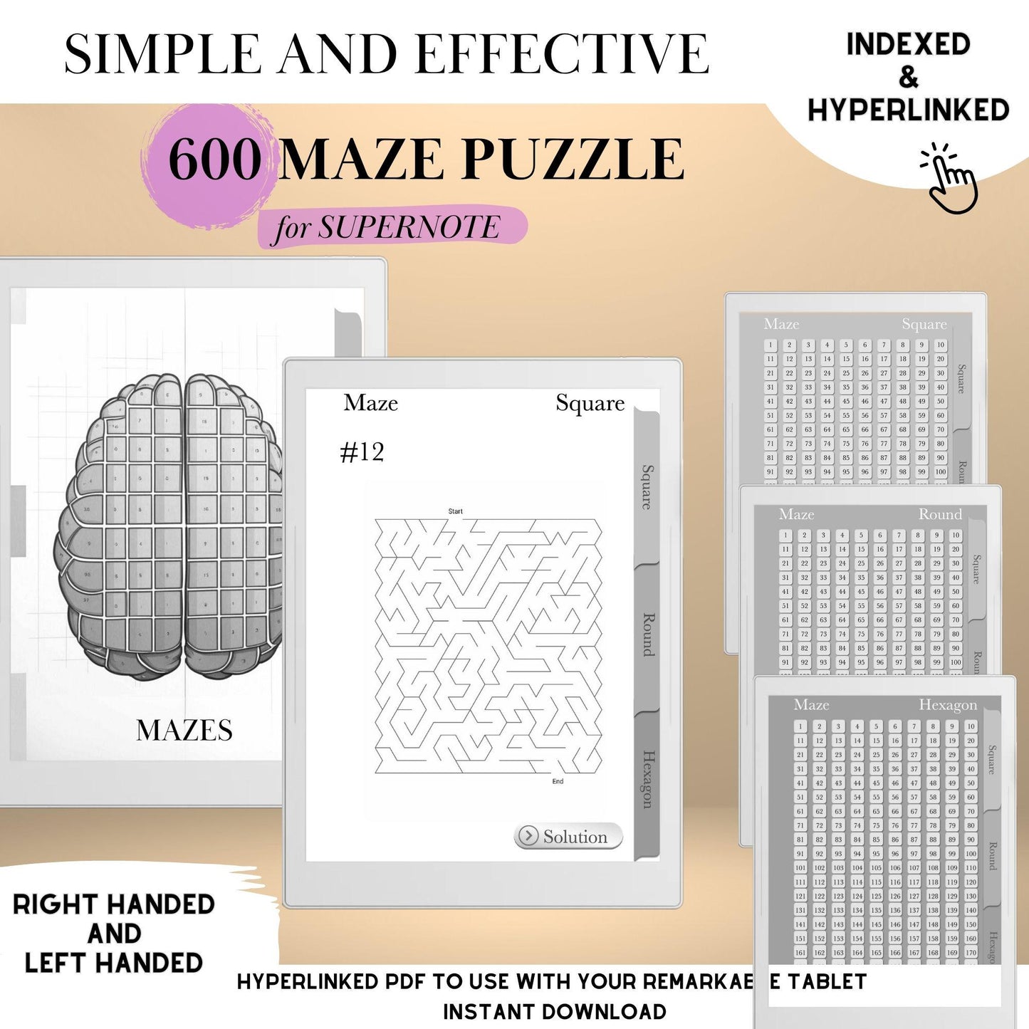 Supernote Maze Puzzle Book: 600 Brain Games, Hyperlinked PDF (Digital Download)