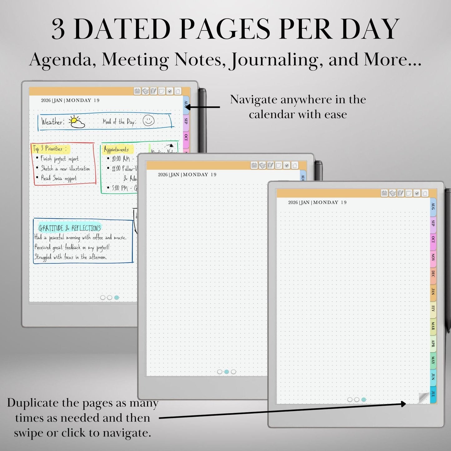 2025-2026 Daily Planner for reMarkable Paper pro, 2: Mid-Year Calendar August Start Student & Teacher Planner Template (Digital Download)