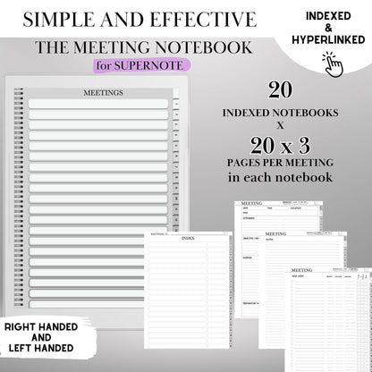 Supernote Meeting Notes Template: Hyperlinked Digital Notebook, Task Tracker and Productivity Templa