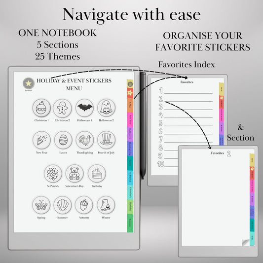 Holiday Stickers for reMarkable Paper Pro & 2: 400+ Ready-to-use Doodle Stickers Templates for Journaling and Planning (Digital Download)
