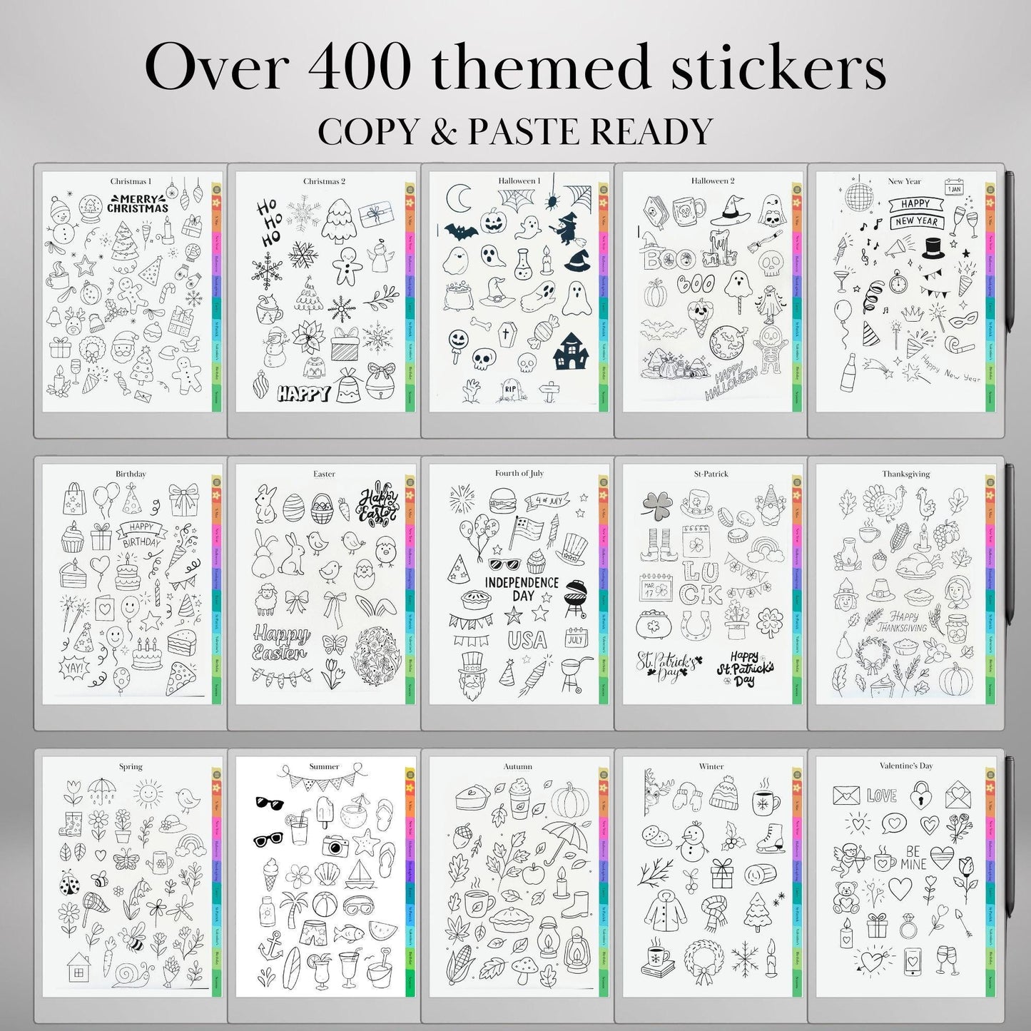 reMarkable Paper Pro & 2 — Holiday Sticker Pack, 400+ doodles