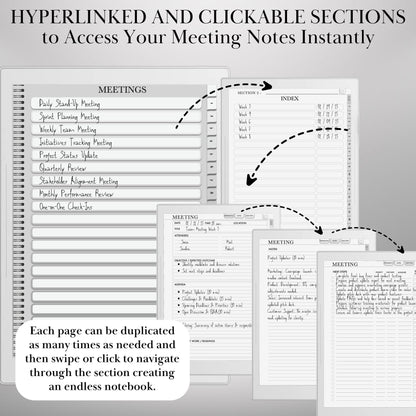 Supernote Meeting Notes Template: Hyperlinked Digital Notebook, Task Tracker and Productivity Template for eink tablet (PDF Download)