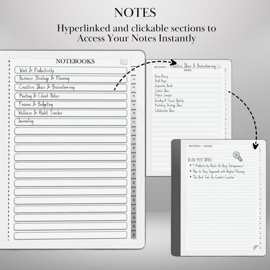 Kindle Scribe Productivity Bundle Templates: Hyperlinked Notebook, To-Do Tracker, Meeting Notes Templates for E-Ink tablets