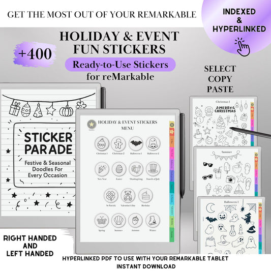Holiday Stickers for reMarkable Paper Pro & 2: 400+ Ready-to-use Doodle Stickers Templates for Journ