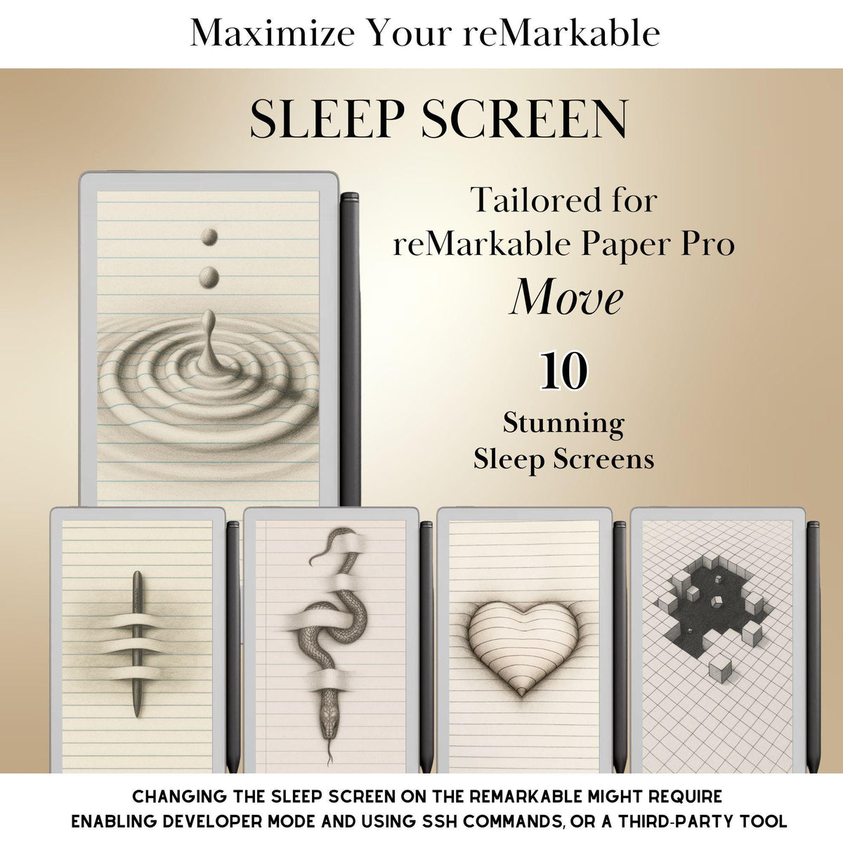 Creative Sleep Screens for reMarkable Paper Pro Move | Lock Screen Art for E-Ink Tablet