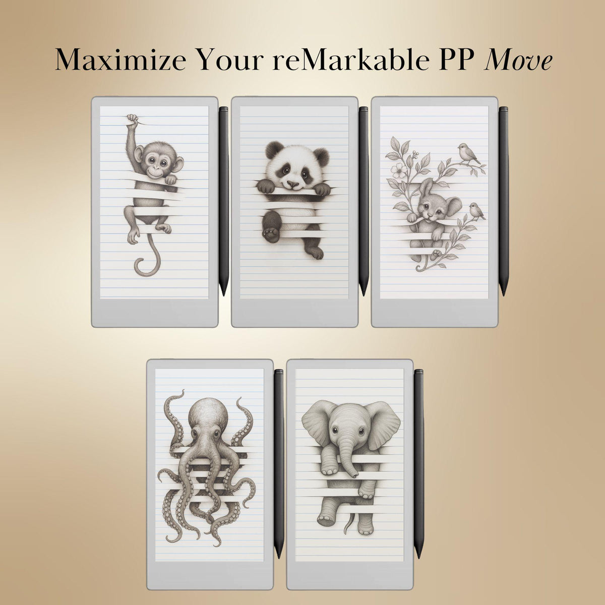 reMarkable Paper Pro Move — Animals Sleep Screens, 10 cute trompe-l'œil designs