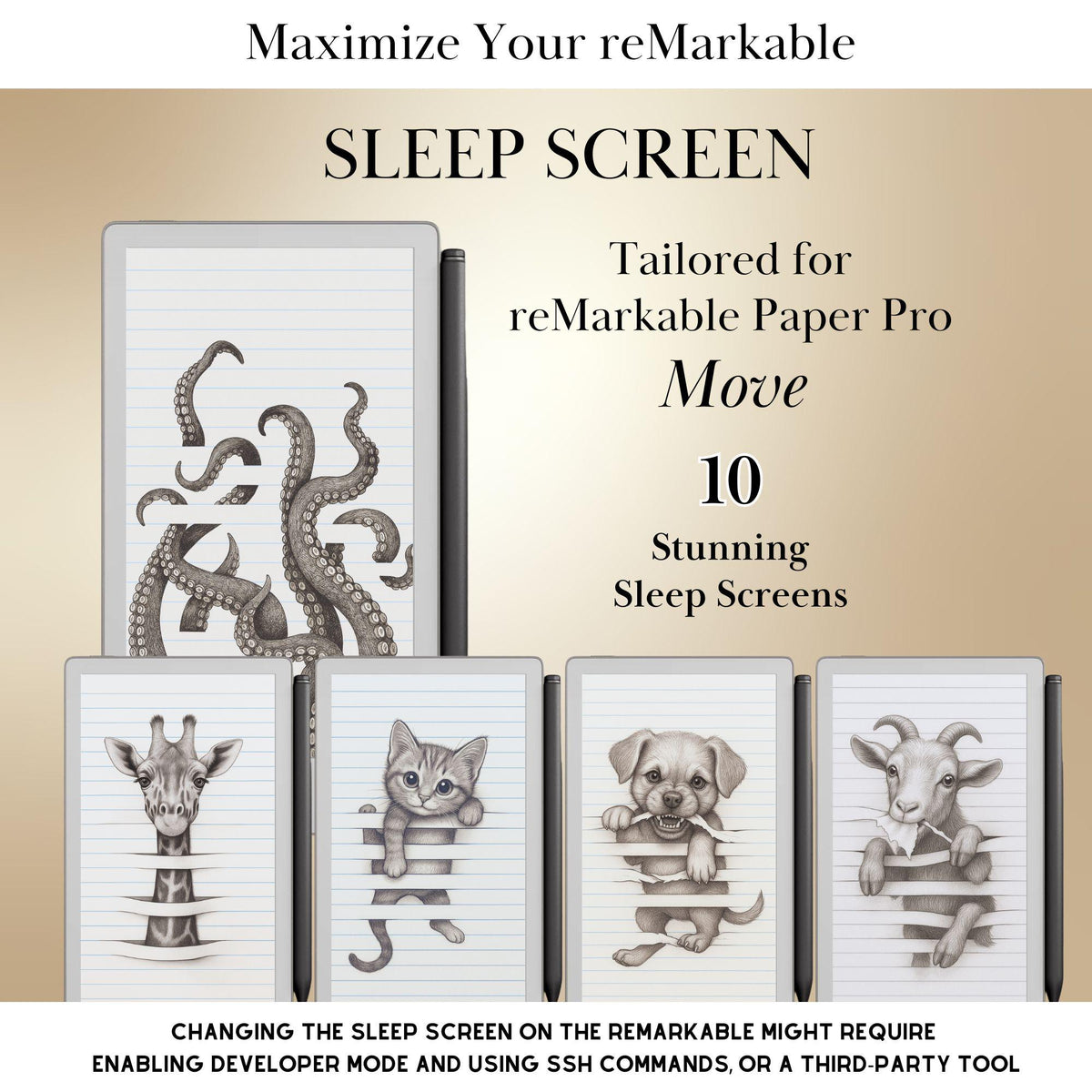 Animals Sleep Screen Bundle for reMarkable paper Pro Move Templates Sleep Screen | 10 Cute & Trompe-l’Œil Screens