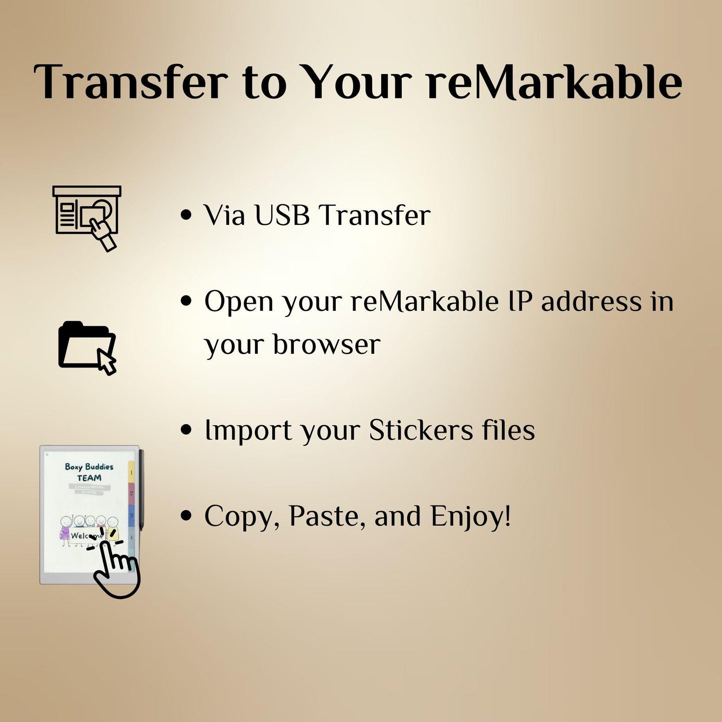 Boxy Buddies Stickers for reMarkable Paper Pro, reMarkable 2: Copy-Paste ready Fun and Expressive Stickers for Journaling & Planning