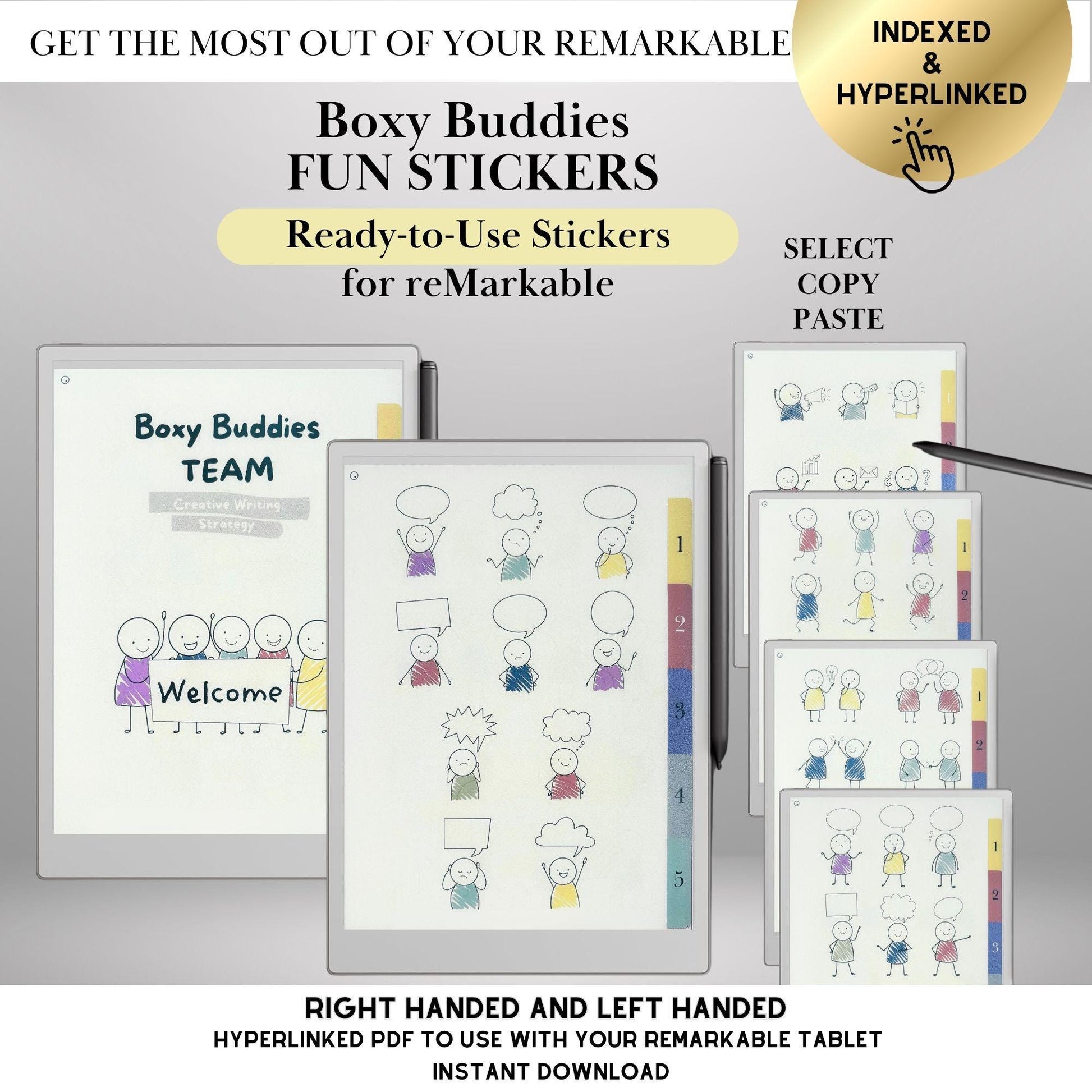 Boxy Buddies Stickers for reMarkable Paper Pro, reMarkable 2: Copy-Paste ready Fun and Expressive St