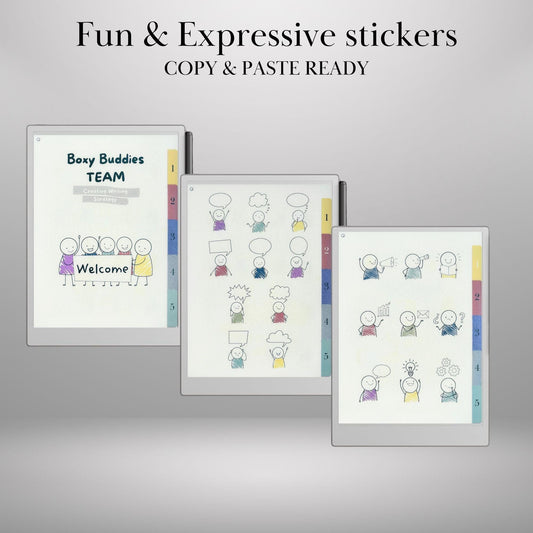 Boxy Buddies Stickers for reMarkable Paper Pro, reMarkable 2: Copy-Paste ready Fun and Expressive Stickers for Journaling & Planning