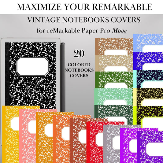 Vintage Notebook Covers for reMarkable Paper Pro Move Template Colored Digital Notebooks Covers Bundle reMarkable Move Notebook