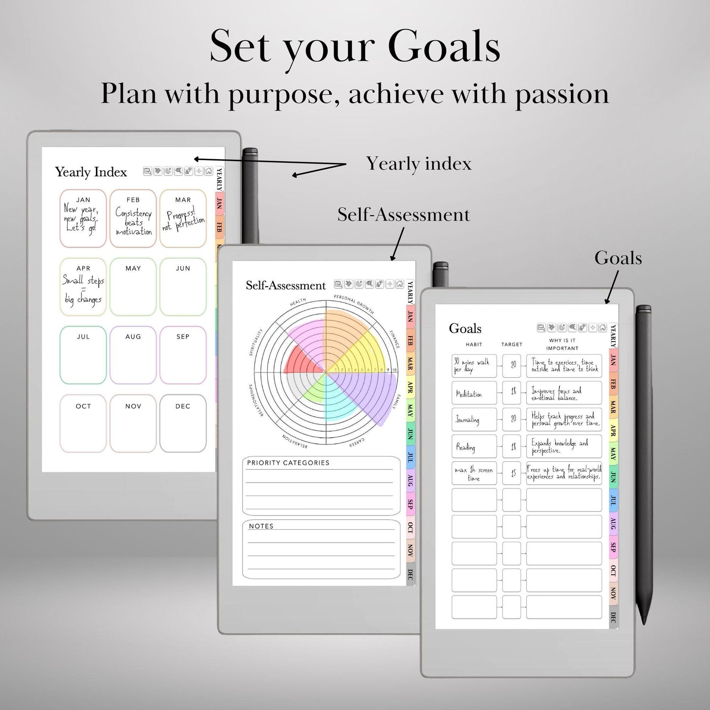 reMarkable Paper Pro Move — Habit Tracker, Hyperlinked Goal Planner