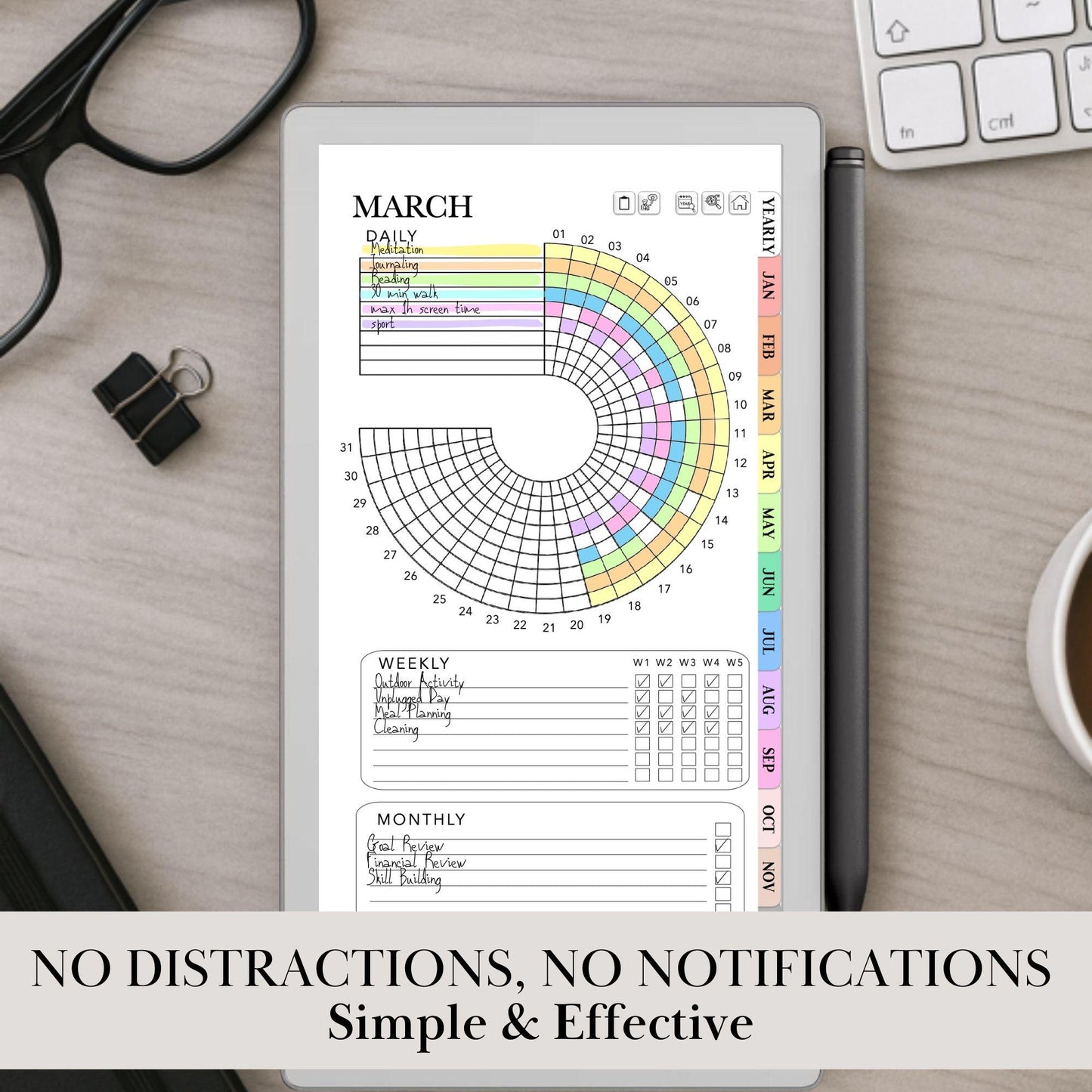 reMarkable Paper Pro Move — Habit Tracker, Hyperlinked Goal Planner