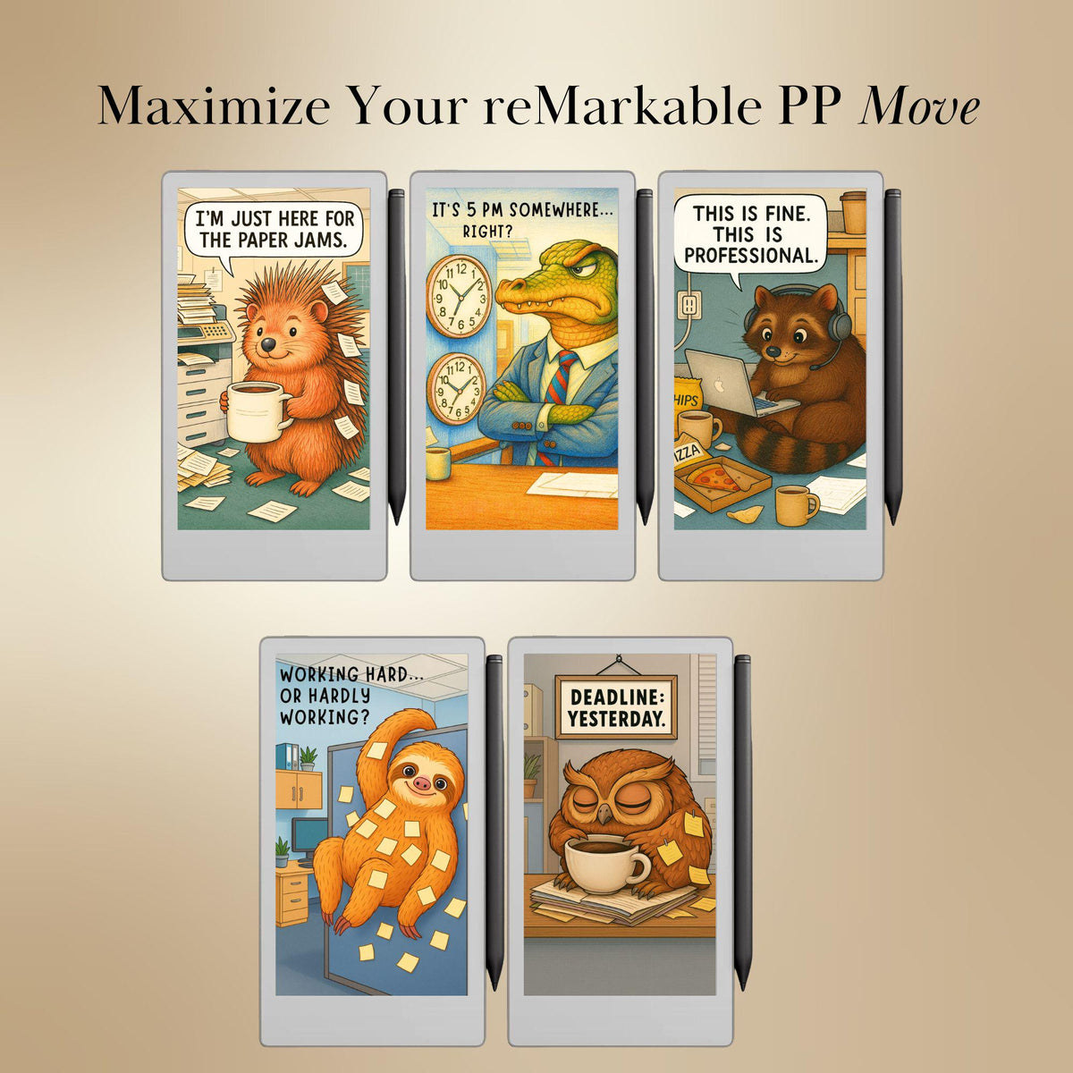 reMarkable Paper Pro Move — Fun Sleep Screens, funny theme bundle